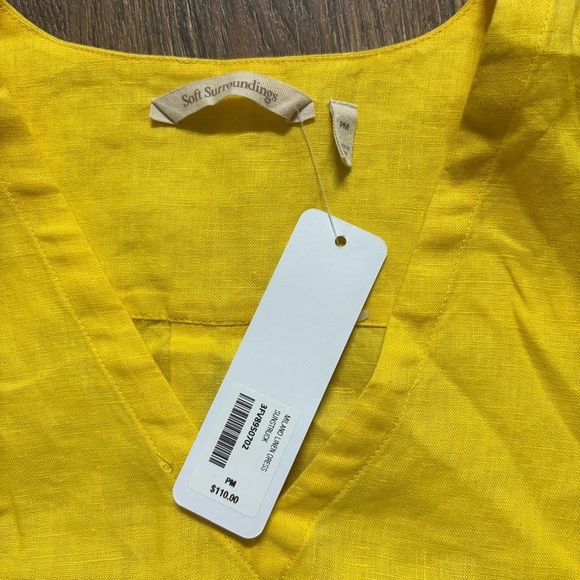 Soft Surroundings Milano 100% Linen Dress Sz MP Yellow Sunstruck Boho Beachy - Picture 3 of 5